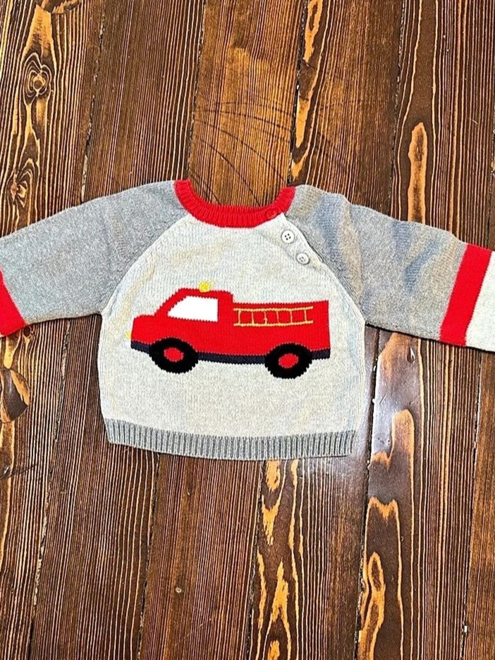 Zubels Baby 12M Gray & Red Fire Truck Sweater